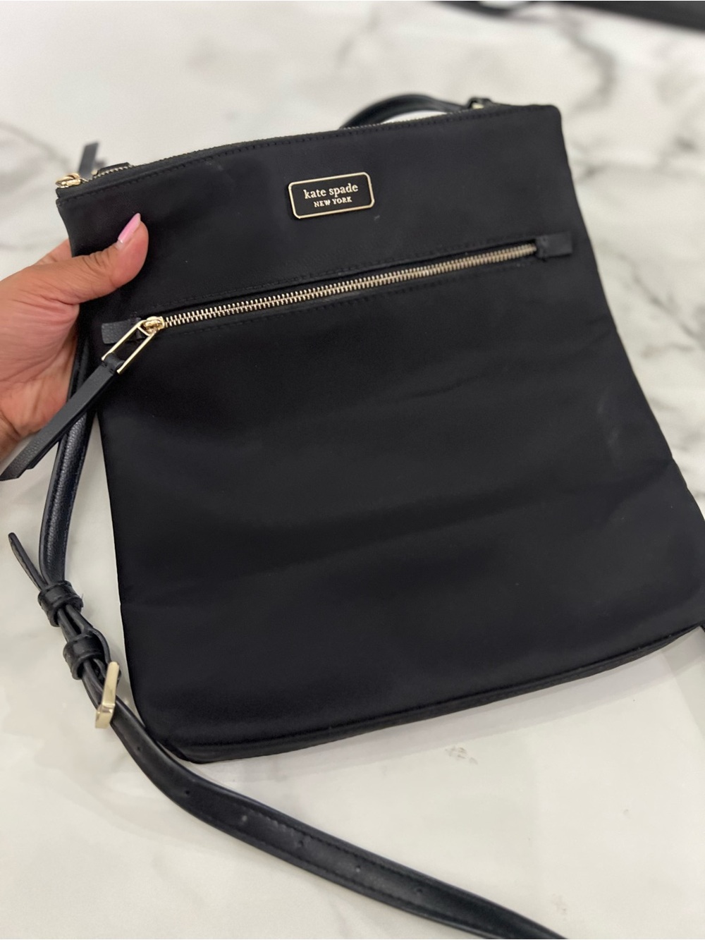 kate spade black nylon crossbody with gold hardware